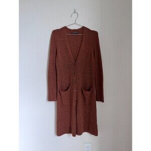 Peruvian Connection Baby Alpaca Wool Long Cardigan in Rust Size XS